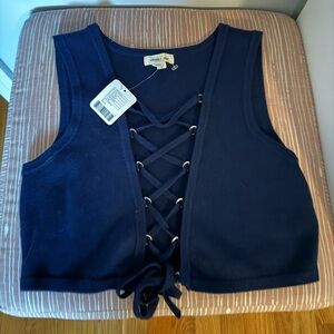 NWT Silence and Noise Navy Blue Laced Up Crop Top